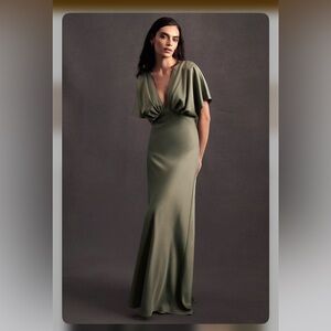 BHLDN Amelia Deep V Satin Maxi